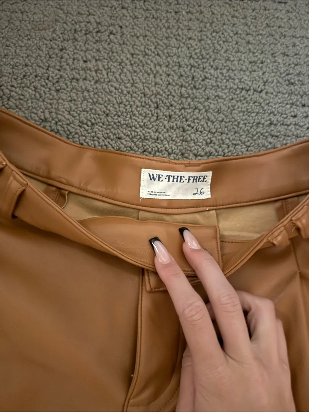 High-Waist Faux Leather Shorts - Tan